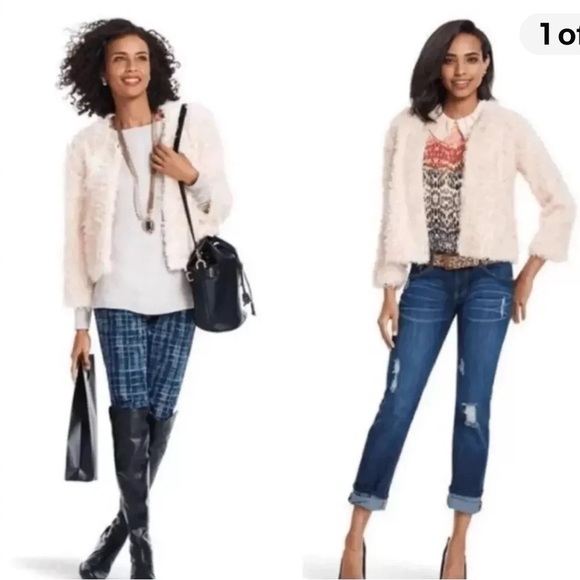 Cabi furry jacket cream color size Medium - Picture 2 of 14